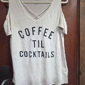 Women's Cream Graphic Cold Shoulder Top